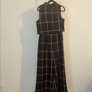 Gracia Black and White Grid Jumpsuit